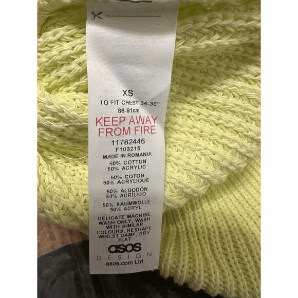 ASOS Unisex Oversized Neon Lemon Fisherman Rib Sweater Big Collar Size XS NEW - Picture 7 of 8